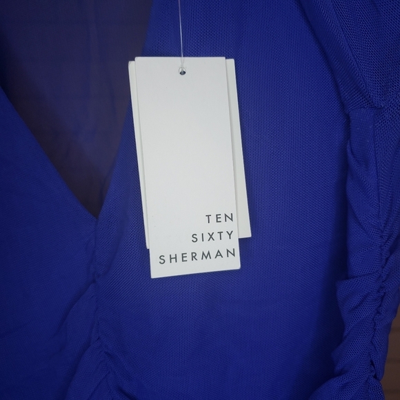 NWT Mesh Solid Print Ruched V-Neck‎ Top - Picture 7 of 9